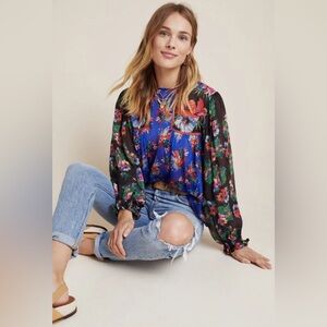 Anthropologie Bl^nk London Miranda Peasant Blouse Floral Eclectic Patchwork XL